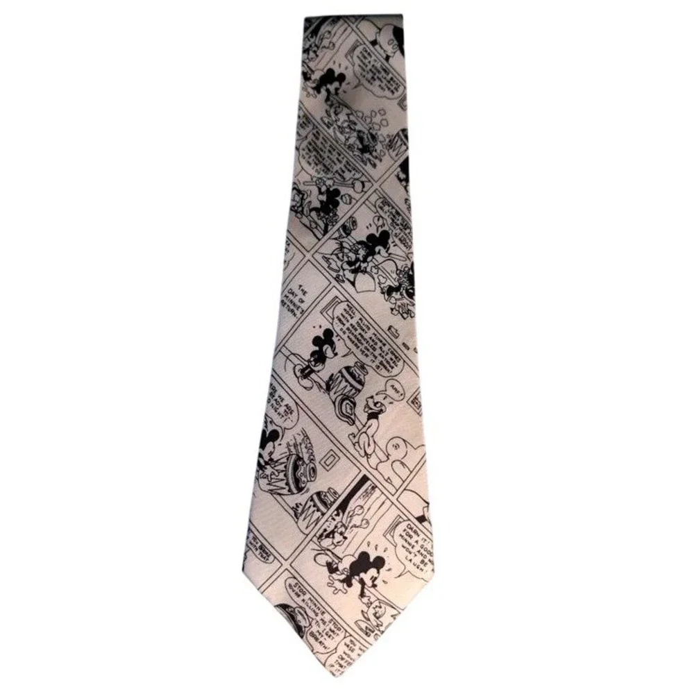 VTG. ~ Mickey & Co. Balancine~Black White Comic Strip~Silk~Men's Necktie ~ 90s